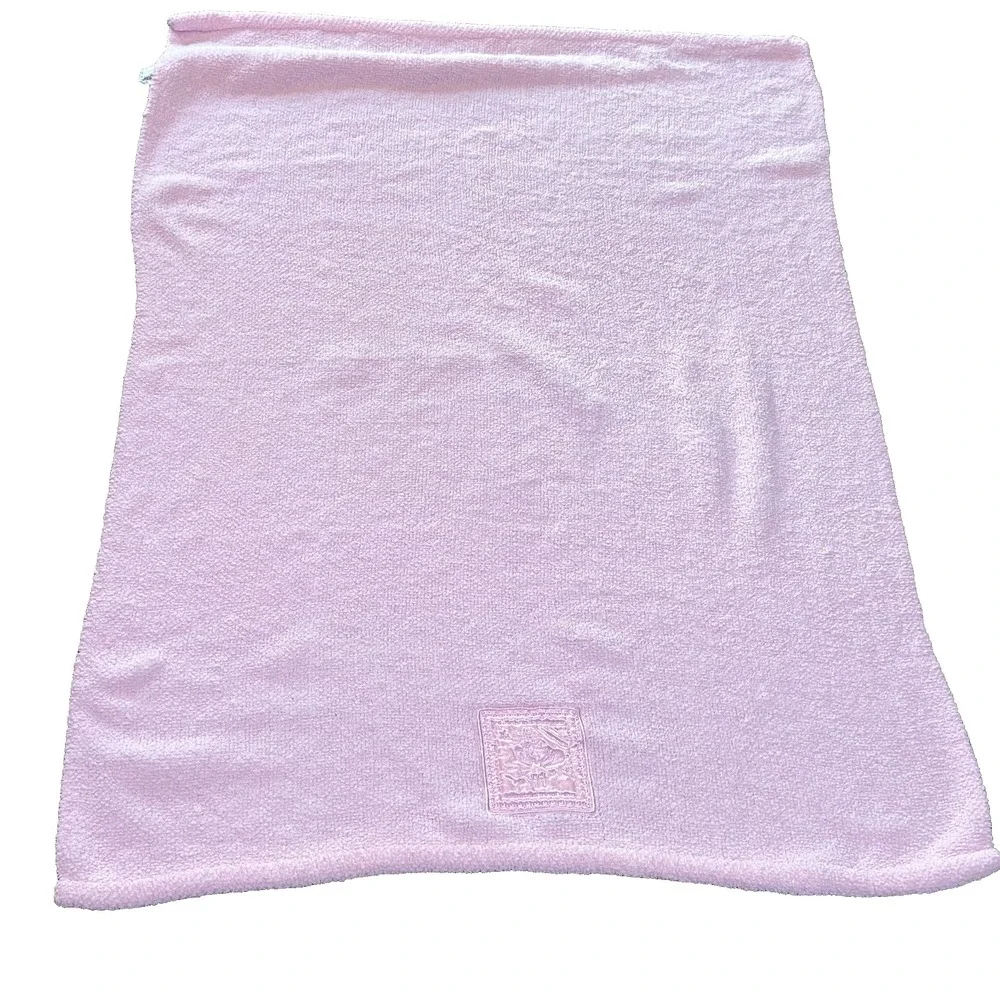 Tiddliwinks Light Pink Chenille Teddy Bear Fairy Satin Patch Baby‎ Blanket 30x40